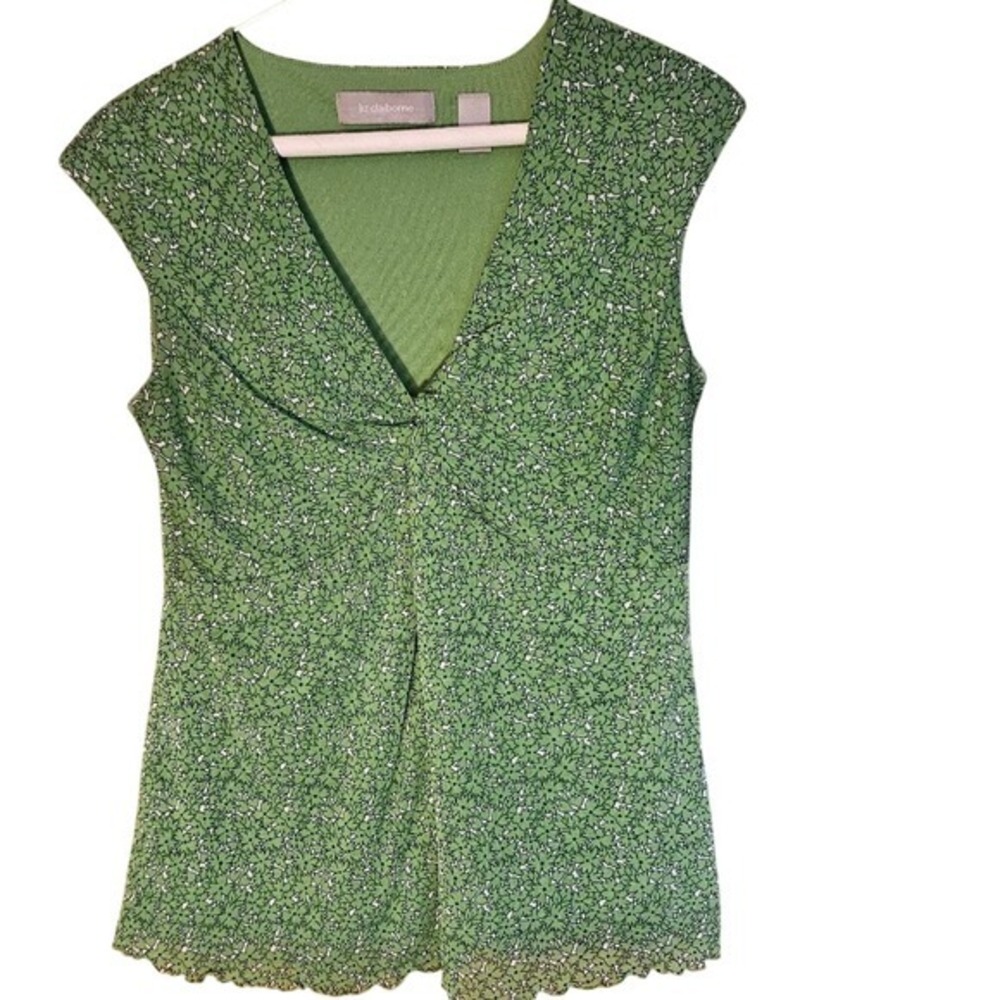 Liz Claiborne Women's‎ Green & White Printed Sleeveless Blouse – Medium